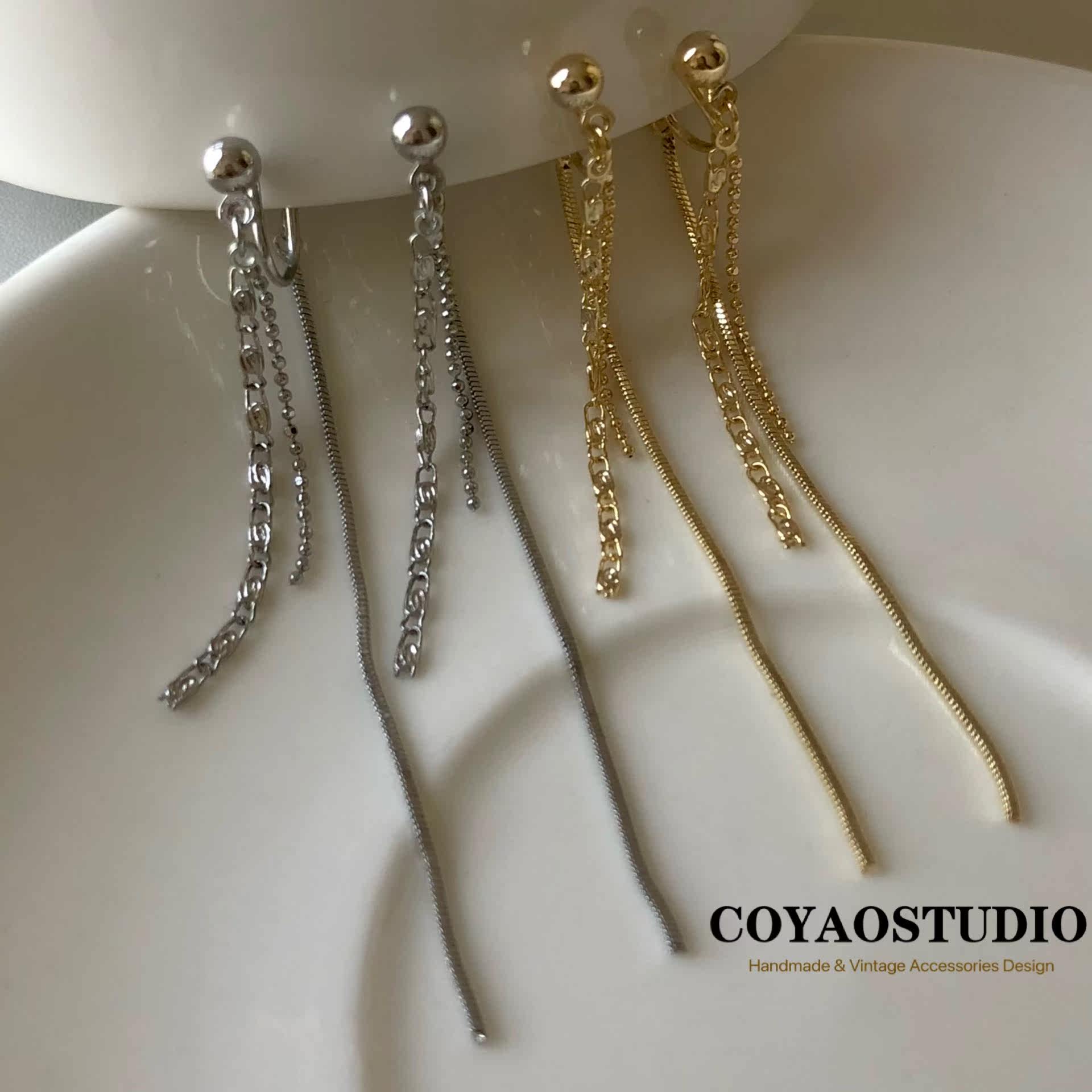 Long version of tassel niche ear clips without ear holes high-end commuter all-match mosquito coil earrings temperament gentle earrings female