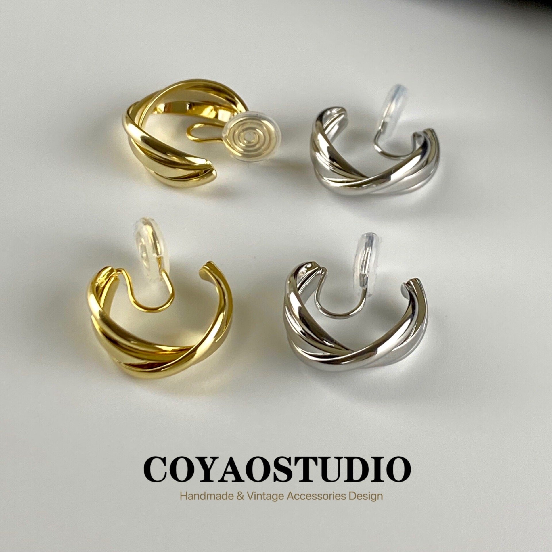 Port Wind Retro Ear Clip Woman No earbuds Mosquito Coil Pan Matt Metal Ear Ring Superior Sense Cirque Earring Minimalist temperament-Taobao