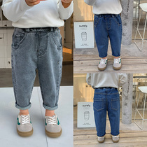 Childrens boys jeans 2021 new autumn trousers stretch foreign style casual baby spring and autumn pants tide