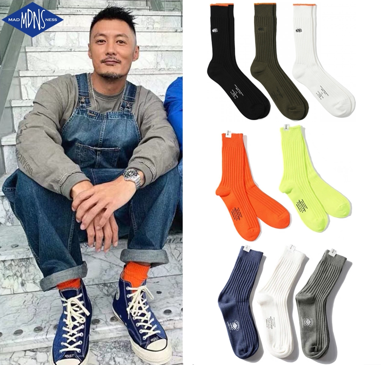 MADNESS Yu Wenle socks mdns men's middle long stockings fluorescent casual socks embroidery anniversary cotton socks