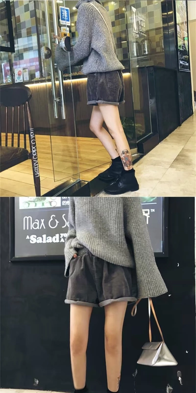 Phiên bản hàn quốc mùa thu đông của phụ nữ buông xõa màu hoang dã thun thun nhung quần short eo cao cạp cao quần ngoài ống quần thủy triều