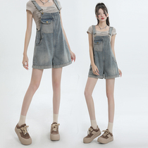 Maternity wear summer Korean fashion design loose slimming casual simple versatile straight denim suspender shorts