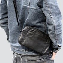  Mens handmade leather leather bag one shoulder oblique cross-hand bag first layer cowhide original casual leather bag nine places deep in the mountains