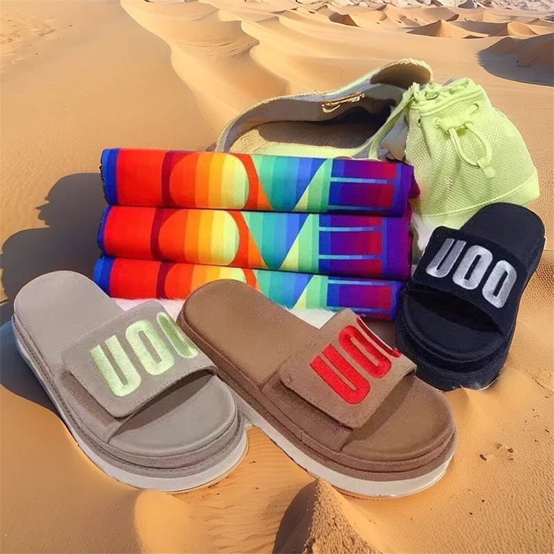 2025 Spring/Summer New Thick-Soled Platform Letter Velcro Slippers Casual Fashion Beach Sandals Women's Flip-Flops