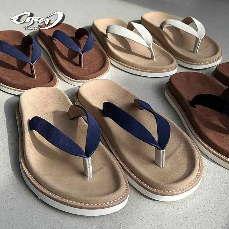 Crew Know Old Money Style Flip-Flops for Men 2026 Summer Non-Slip Suede Slippers Beach Flip-Flops