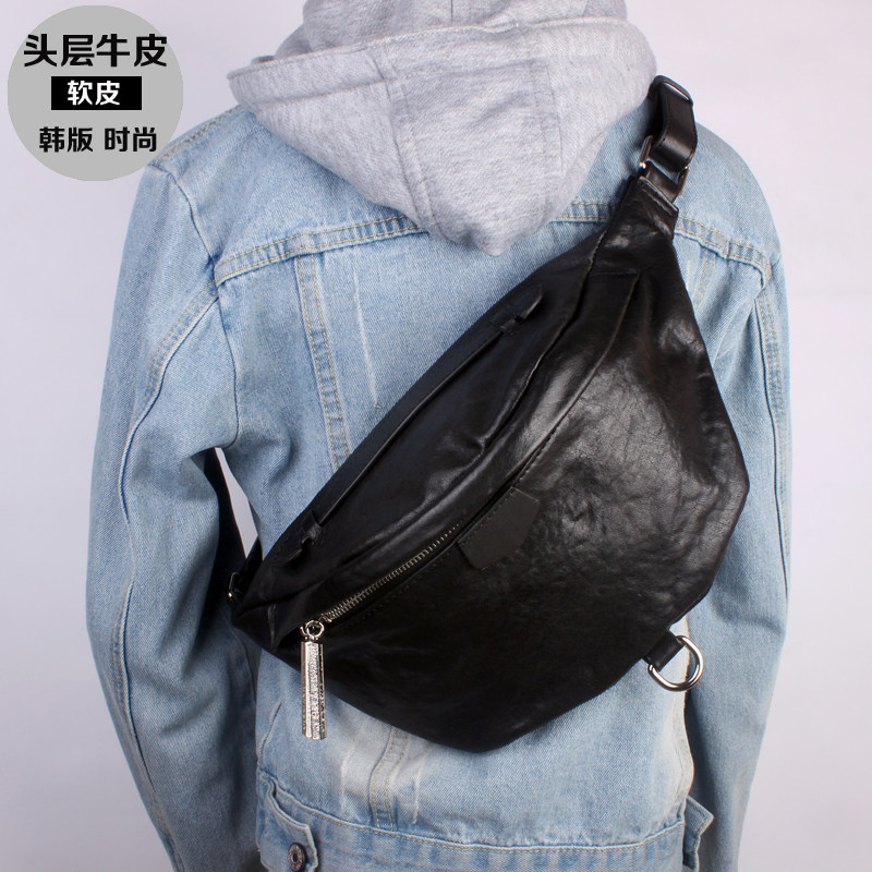 Genuine leather men's chest cover layer cow leather multifunction casual single shoulder soft leather texture riding bag lady genuine leather purse