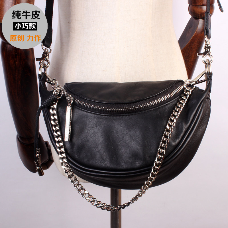 2021 genuine leather small slanted satchel head layer cow leather saddle bag Han version chain pack bag handmade soft leather single shoulder bag tide