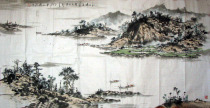 Feng Yichen The famous family of Shandong Painting Institute of Shan Dong Painting Prince 4-foot Mountain Riverside Picture Package Retreat Collection