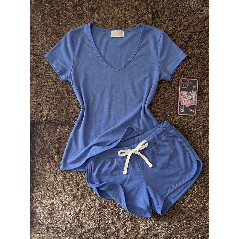 Klein Blue Casual Short-Sleeved Pajamas for Women Summer 2026 New Sexy Slim Fit Comfortable Home Wear Set