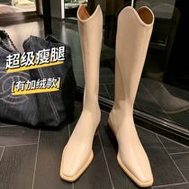 Han Venture V knight boots but knee boots large strength thin boots 41 coarse and plus velvet rice white