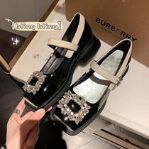 Silver Mary Jane platform shoes leather sweet and cool niche design square head Japanese small leather shoes single shoes rhinestone square buckle