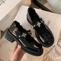 Sweet and cool Mary Jane small leather shoes womens thick bottom rhinestone flowers white British style jk single shoes round toe heightened spring 2022