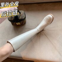 Camellia boots womens knee-high leather rear zipper knight boots small fragrance thin boots high boots beige