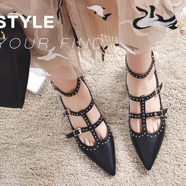 European station new single shoe female early spring 2017 high heel heel heel heel heel feet ring tied T - shaped leather 5cm