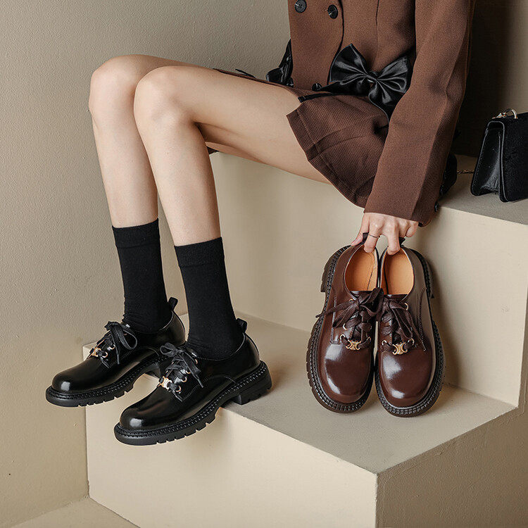 Triumphal Door thick Lefu shoes matte English wind leather round heads with small leather shoes 2023 new single shoes