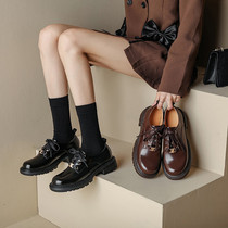 Triumphal Door thick Lefu shoes matte English wind leather round heads with small leather shoes 2023 new single shoes