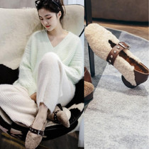 Net red plush shoes womens winter outer wear beanie shoes lamb wool plus velvet new 2020 fashion one-foot mid-heel cotton shoes