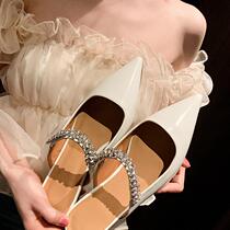 One word with rhinestone Baotou half slippers womens large size sandals and slippers womens 41 outer wear 43 feet wide fat pointed Muller shoes summer