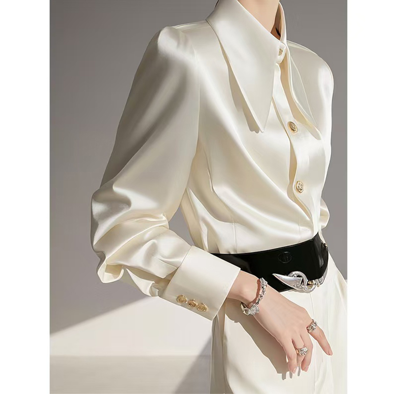 Heavyweight Silk White Shirt for Women, This Year's Popular French Light Luxury Style, Sophisticated and Mature Style, Professional Temperament Top for Women