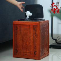 Myanmar flower pear wood trash can family with living room light and luxurious wooden square high-end intelligent induction New Chinese style with lid