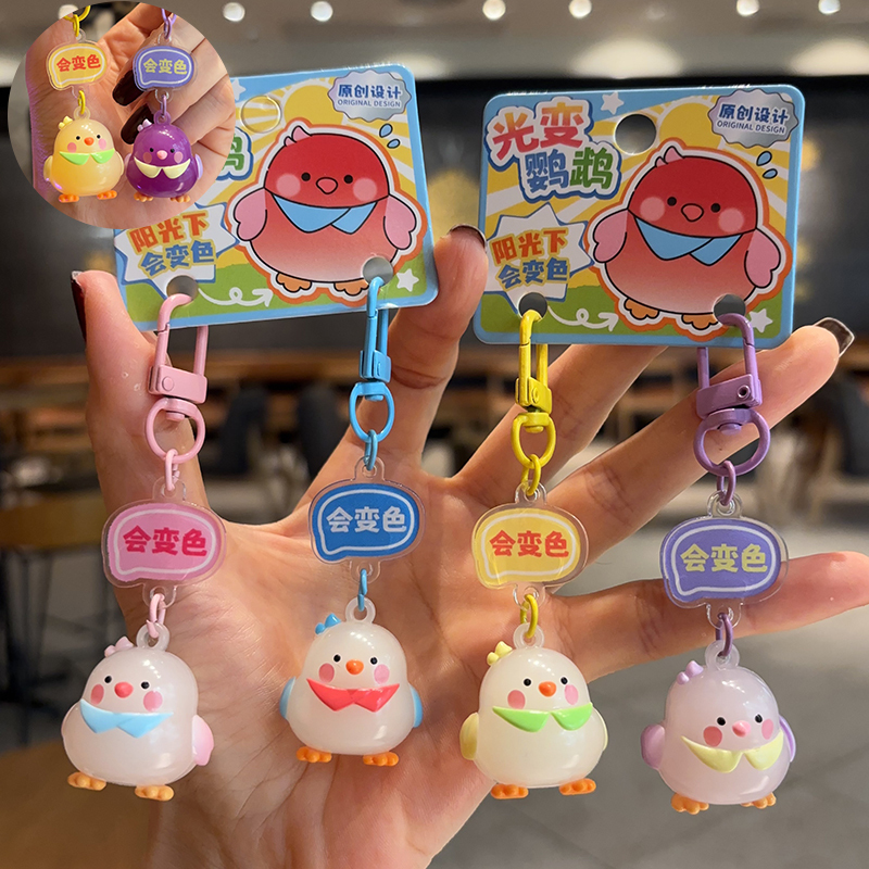 Original 2026 New Model Uv Light-Changing Parrot Mini Pendant Phone Chain Keychain Set