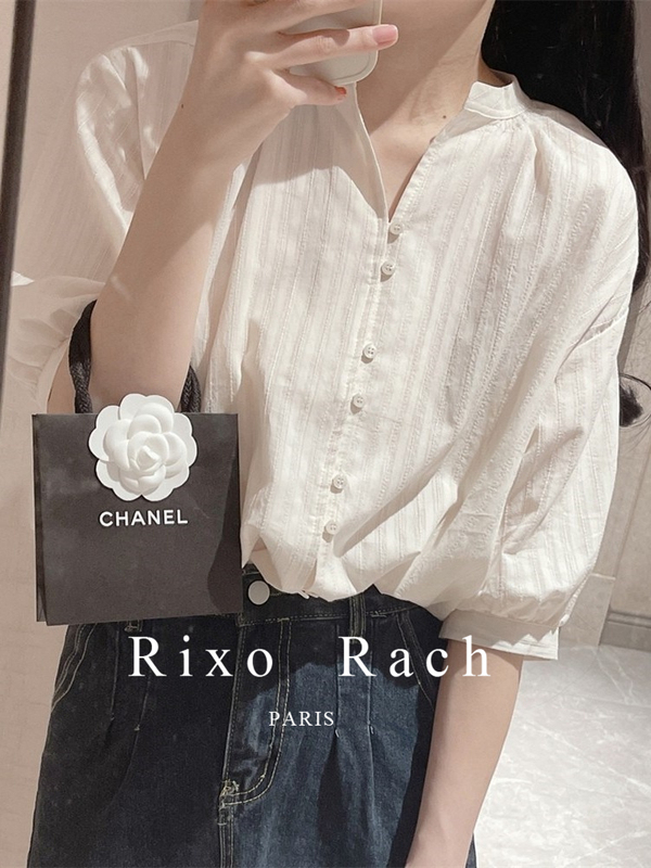 Rixo Rach French-Style Round-Neck Cotton and Linen Short-Sleeve Shirt for Women, Summer Design, Niche Style, Casual Linen Shirt