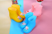 Childrens rain boots boys and girls baby rain boots non-slip four seasons waterproof plus velvet water boots children cartoon dual-use water shoes
