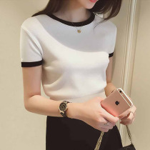 Chao brand 2021 summer new half sleeve ice silk sweater women slim slim white T-shirt women short sleeve bottoming shirt