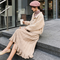 Special cabinet 2021 new hair line knit half body dress female autumn winter medium long style umbrella skirt thickened 100 pleats long dresses