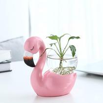 Creative green dill transparent glass hydroponic vase utensils Rich bamboo water raised flowers flower pot desktop Flamingo ornament