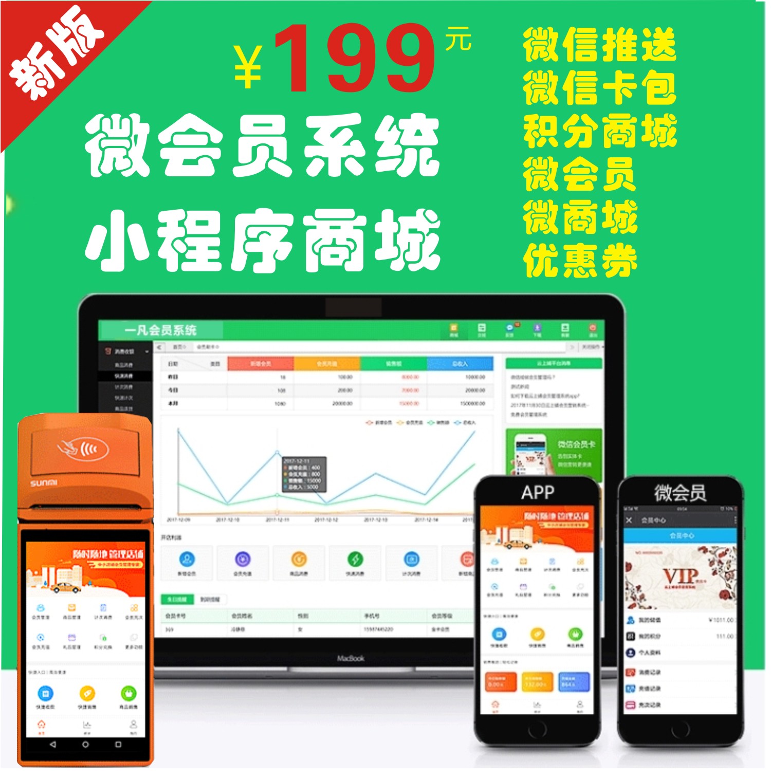 WeChat Membership Card Cashier Management System Customized for Microcommercial City Small Program Coupon E-card mobile phone APP