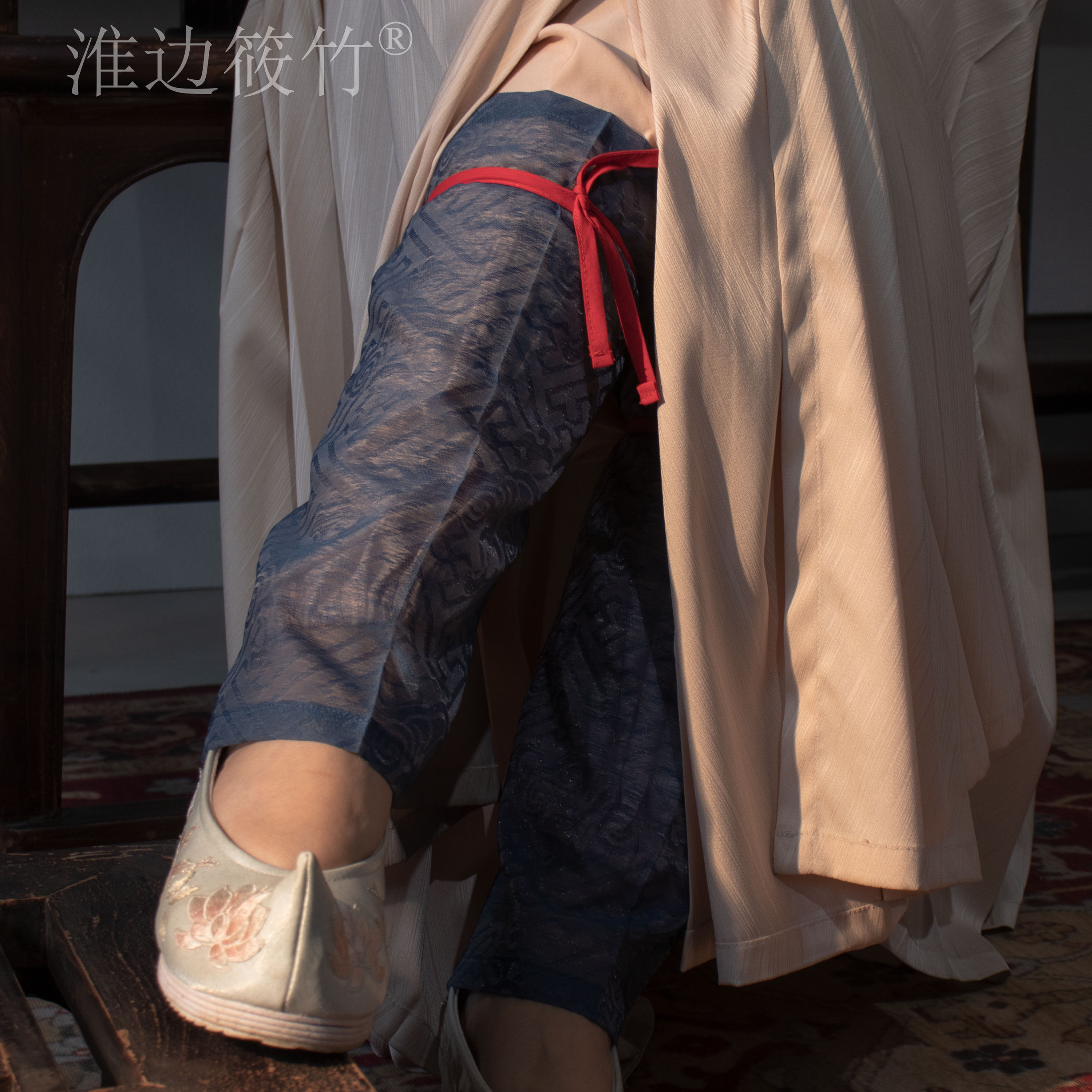 汉服裤装 淮边筱竹 复原明制膝裤 暗纹纱缎面女装汉服裤袜配饰
