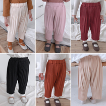 Young Yo-yo Girl Spring Autumn Press Crumple 100 plexant casual pants to finish foot 90% Pants Radish Pants Children Long Pants Han
