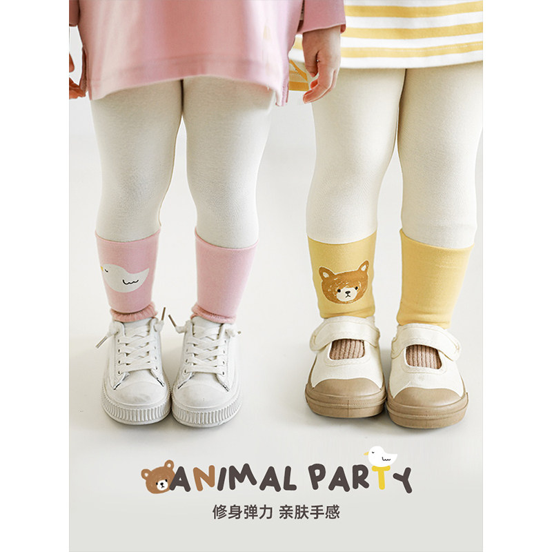 Young Yo-yo Girl Spring Cartoon Inner Lap Pants Children Vitality Collision Color Splicing Pants Baby Close-fitting Elastic Casual Pants