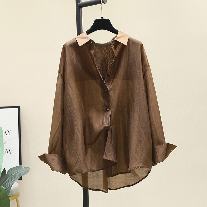 Coffee-Colored Thin Sun-Protective Shirt for Women, 2026 Summer New Style, Simple and Elegant, Versatile Long-Sleeved Shirt, Unique Top Coffee-Colored Thin Sun-Protective Shirt for Women, 2026 Summer New Style, Simple and Elegant, Versatile Long-Sleeved Shirt, Unique Top