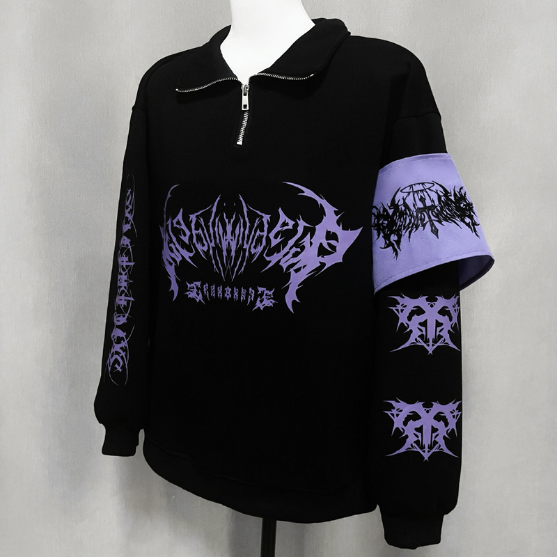 | Organic Matter | Original High-Neck Dark Gothic National Trend Subculture Printed Sweatshirt Black Purple Transparent Moon Design | Organic Matter | Original High-Neck Dark Gothic National Trend Subculture Printed Sweatshirt Black Purple Transparent Moon Design