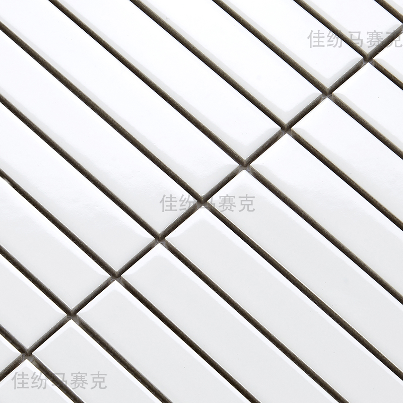 Jiawan Green - white long mosaic vertical makeup room background wall balcony with column tile bar black tile