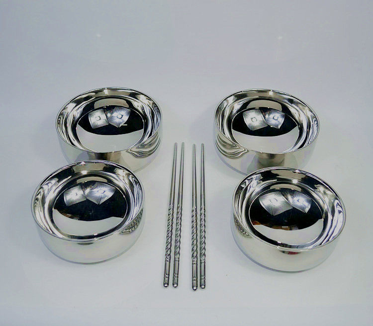 Baoxing tableware Korean stainless steel tableware bowl chopsticks set stainless steel six-piece set four bowls two pairs of chopsticks