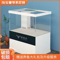 Living room small ultra-white glass fish tank home 2021 new custom turtle tank integrated bottom filter desktop landscaping