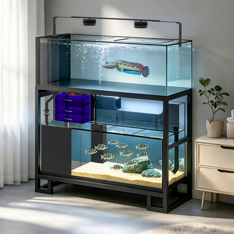 Teyu's New Double-Layer Integrated Filter Fish Tank, Medium to Large Size, for Living Room Use, Ultra-White Stream Tank