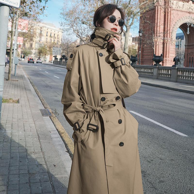 Long spring trench coat, top for leisure, mid-length, trend of season, suitable for teen, Korean style, fitted Long spring trench coat, top for leisure, mid-length, trend of season, suitable for teen, Korean style, fitted