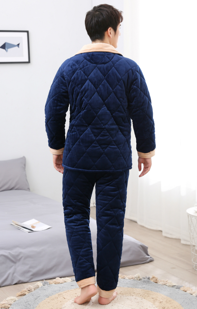 Mùa đông nam ba lớp dày san hô lông cừu bộ đồ ngủ cộng với nhung trung niên cotton áo khoác pha lê cashmere dịch vụ nhà quần áo ngủ nữ