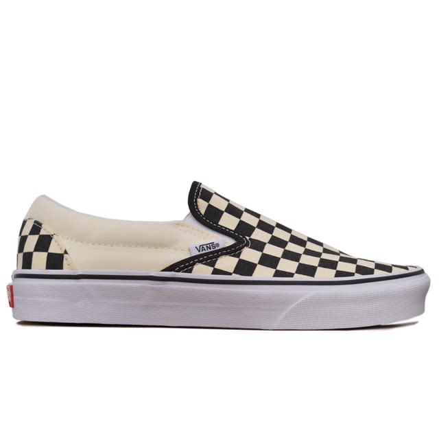 Spot ຂອງແທ້ VansSlipon checkerboard ສີດໍາແລະສີຂາວເກີບຜ້າໃບຜູ້ຊາຍແລະແມ່ຍິງຂາດຽວ VN-0EYEBWW