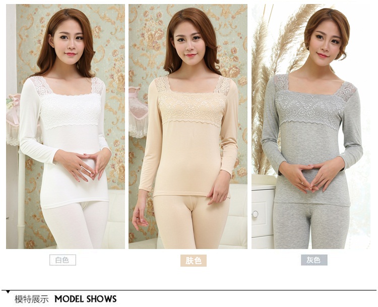 Mùa thu đông nữ mỏng tay dài chạm đáy áo vuông cổ áo ren Slim đồ lót nhiệt đơn mảnh áo khoác Qiuyi Qiuyi đặt áo lót giữ nhiệt nam đẹp