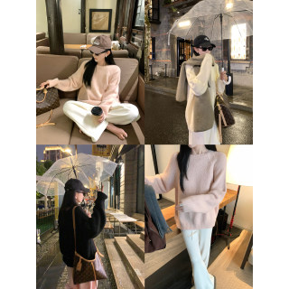 大小姐77 蓬松绒感羊毛混纺软糯糯慵懒舒服保暖休闲宽松圆领毛衣