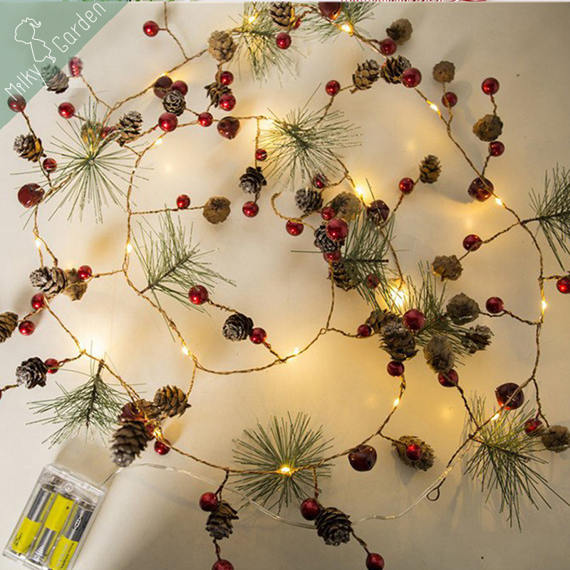 milky garden led copper line lights string Christmas pine snowflake bells New Year festival room decorated with string lights