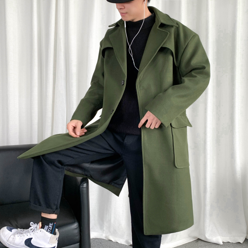Military Green Trench Coat for Men, Mid-Length, New Autumn and Winter Style, Loose American-Style High-End Overcoat, Military-Style Trench Military Green Trench Coat for Men, Mid-Length, New Autumn and Winter Style, Loose American-Style High-End Overcoat, Military-Style Trench