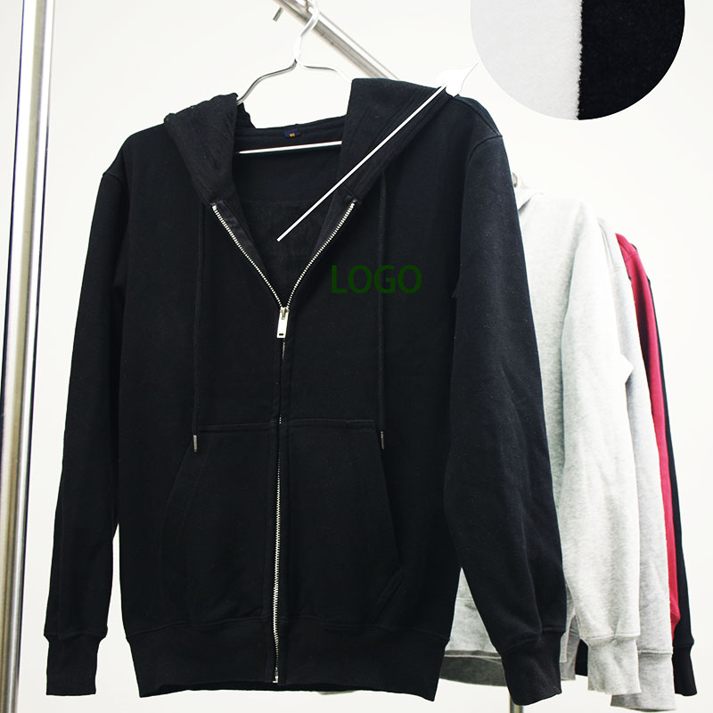 Zipper hooded sweatshirt plus velvet thick custom solid color work clothes printing class clothes tooling embroidery company name