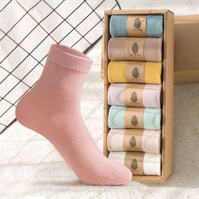 【7双装】冬季韩版纯棉女士中筒袜子