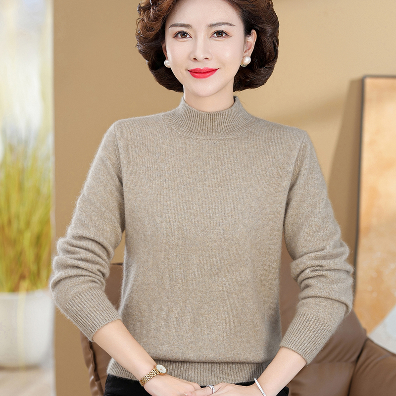Ordos City Cashmere Sweater for Women 2026 Autumn and Winter Half-Turtleneck Wool Sweater for Middle-Aged and Elderly Mothers Thickened Base Sweater